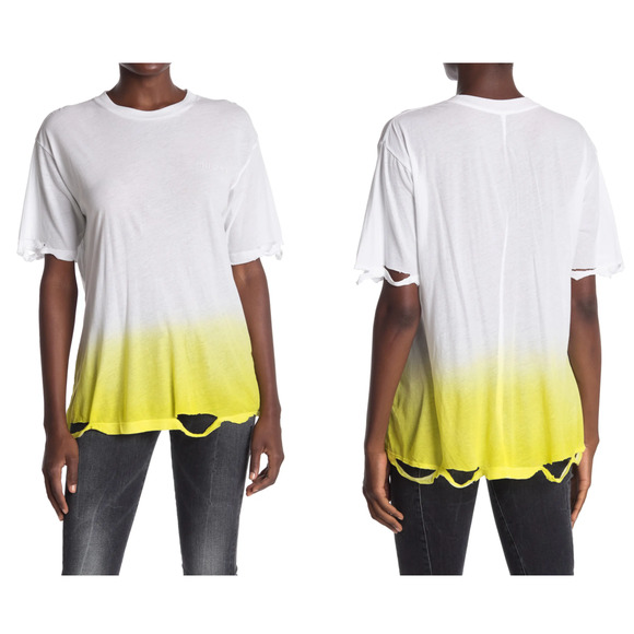 Unravel Project Lime and White Dip Dye Distressed Crew Neck Shirt - Picture 1 of 6